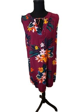 Old Navy Burgundy Floral Sleeveless Tie-Neck Mini Dress